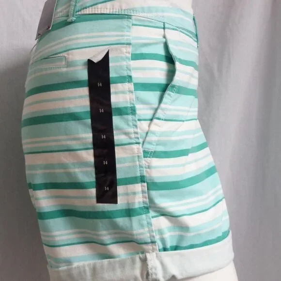 "BANANA REPUBLIC" TURQUOISE STRIPED WALKING ROLLED LEGS SHORTS SIZE: 14 NWT - Picture 2 of 3